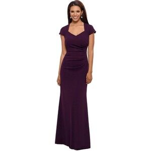 Xscape Women's Cap Sleeve Stretch Scuba Crepe Gown with Cascade Ruffle Back #141